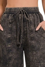 Zenana Washed Linen Elastic Band Waist Cargo Pants Woman Pants