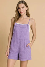 Zenana washed linen knot strap romper with square neckline, relaxed fit
