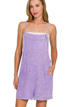 Zenana Washed Linen Knot Strap Rompers in lavender with square neckline
