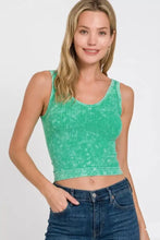 Green ribbed seamless crop top with mineral wash texture featuring v-neck by zenana for casual wear