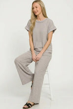 Zenana short sleeve tee and wide-leg pants set in heather gray