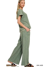 Zenana sage green short sleeve tee and wide-leg pants set back view