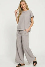 Zenana short sleeve tee and wide-leg pants set in gray heather