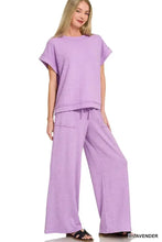 Zenana short sleeve tee and long pants set in lavender slub fabric