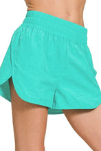 Zenana Windbreaker smocked waistband running shorts in teal