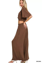 Zenana woven airflow twisted top and wide leg pants set