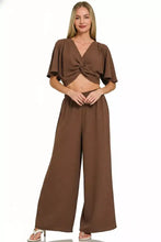 Zenana woven airflow twisted top and wide leg pants set