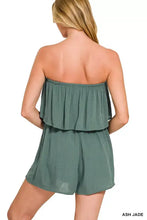 Ash jade woven crinkle strapless romper with ruffles