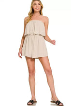 Zenana woven crinkle strapless romper with tiered ruffles