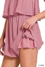 Zenana woven crinkle strapless romper in soft pink with ruffles