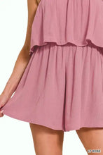 Zenana woven crinkle strapless romper in soft pink with ruffles
