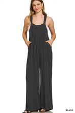 Zenana woven rayon crepe wide leg overalls back view