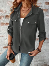Zip Up Collared Neck Roll-Tab Sleeve Jacket Casual Dresses