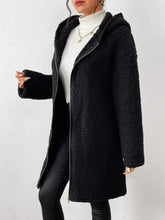 Zip Up Long Sleeve Sherpa Hooded Coat Woman Outerwear