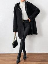 Zip Up Long Sleeve Sherpa Hooded Coat Woman Outerwear