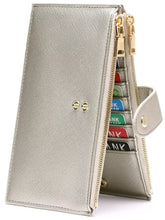 Zippered Long Wallet in sleek metallic silver with gold zippers