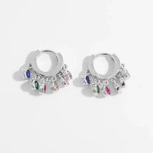 Sterling silver huggie earrings with colorful teardrop zircon gems