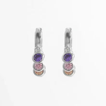 Zircon 925 Sterling Silver Huggie Earrings with Purple, Pink, Peach Gems