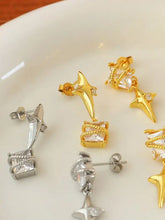 Zircon Copper Geometric Drop Earrings with Star Dangles and CZ Accents