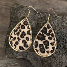 Leopard Zircon PU Teardrop Earrings with Rhinestone Trim