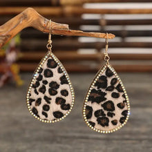 Leopard zircon PU teardrop earrings with rhinestone trim
