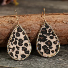 Zircon PU leopard teardrop earrings with rhinestone accents