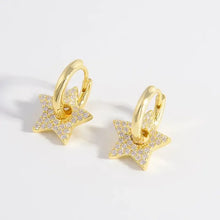 Gold-toned hoop zircon star earrings with pave-set cubic zirconia charms