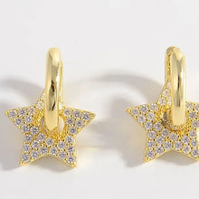 Gold-toned hoop zircon star earrings with pave cubic zirconia charms