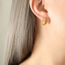 Gold Zircon Titanium Steel Huggie Earrings with Clear Stones